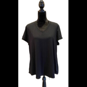 Tangerine Women T Shirt Plus Size 2X Top Black Stretchy Short Sleeved Sheer Edge